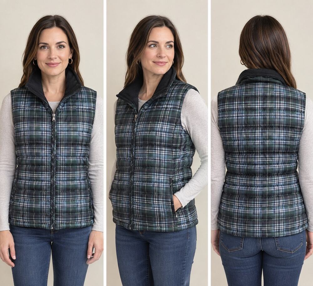 Eddie Bauer Premium Goose Down Quilted Puffer Vest in Plaid Size Small